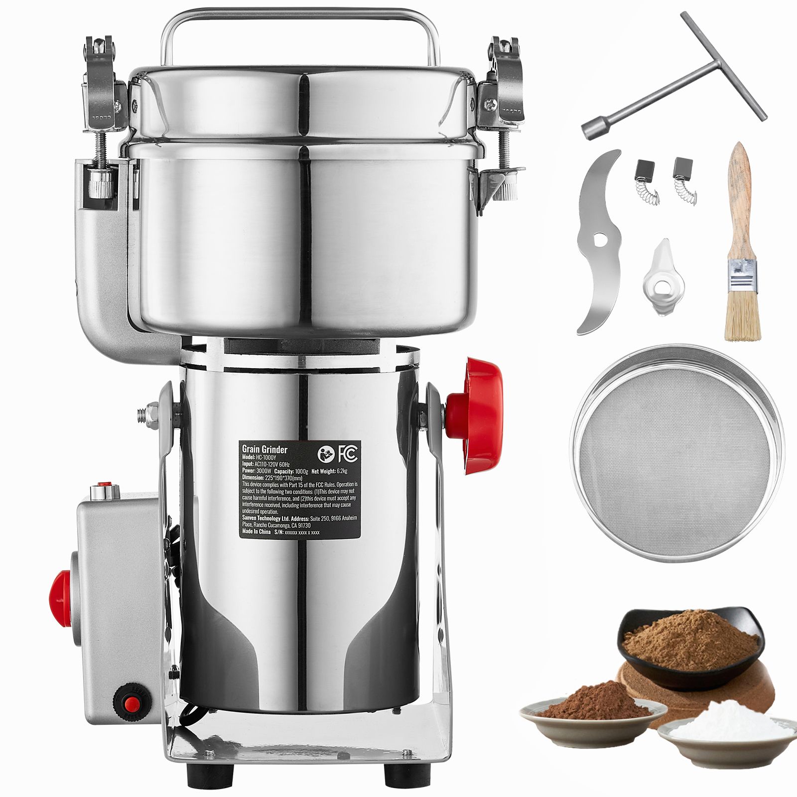 Spice Grinder Machine Commercial 1000G - 1000g Elektrikli Tahıl Değirmeni, Yüksek Hızlı