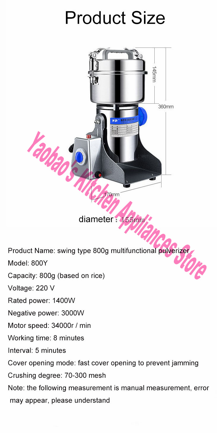 Masaüstü 1400W Kuru Gıda Öğütü - Ultra Fine Powder Grinder Machine incelemesi ve fiyatı